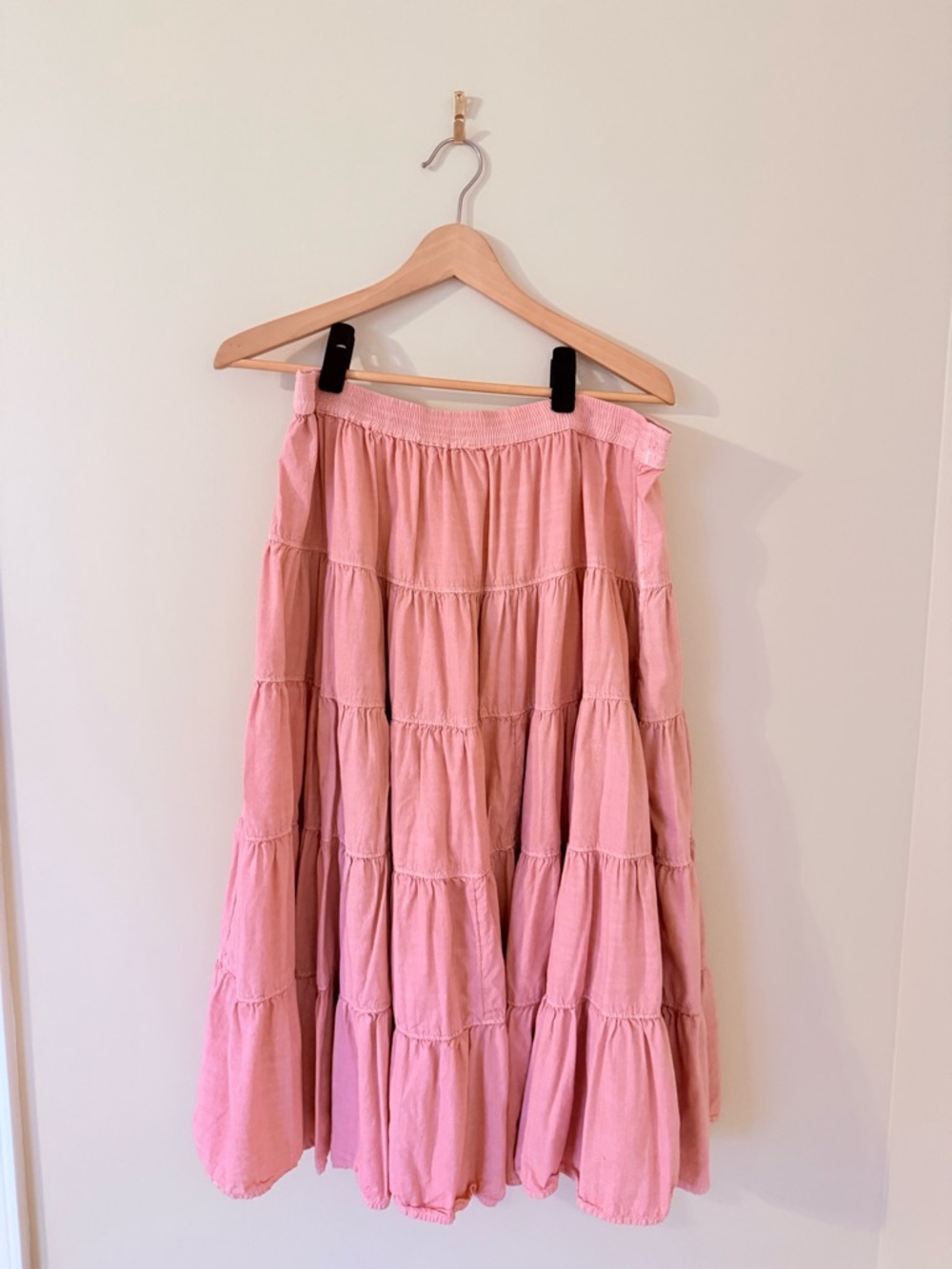 FREE PEOPLE • Pink Tiered A-Line Maxi Skirt